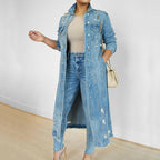 🍂Autumn Promotion 50%💕Women's Ripped Holes Long Denim Jacket