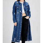 🍂Autumn Promotion 50%💕Women's Ripped Holes Long Denim Jacket