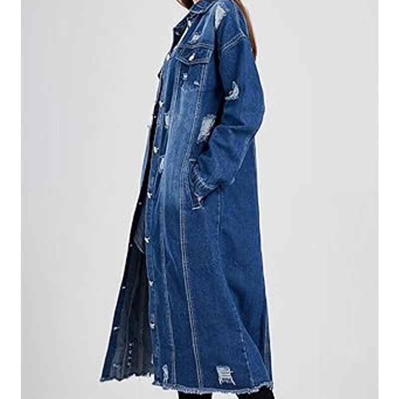 🍂Autumn Promotion 50%💕Women's Ripped Holes Long Denim Jacket