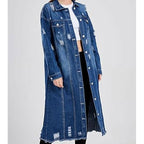 🍂Autumn Promotion 50%💕Women's Ripped Holes Long Denim Jacket