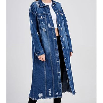 🍂Autumn Promotion 50%💕Women's Ripped Holes Long Denim Jacket