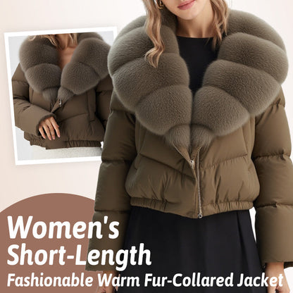 Women's Short-Length Fashionable Warm Fur-Collared Jacket（Icelandic white duck down）