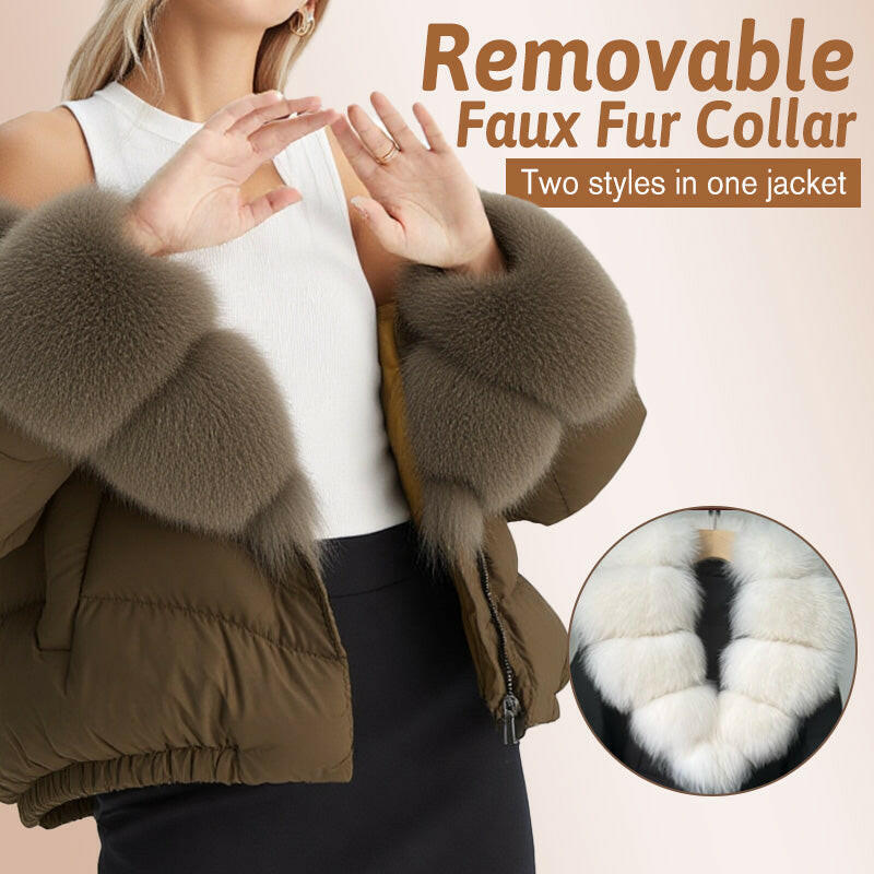 Women's Short-Length Fashionable Warm Fur-Collared Jacket（Icelandic white duck down）