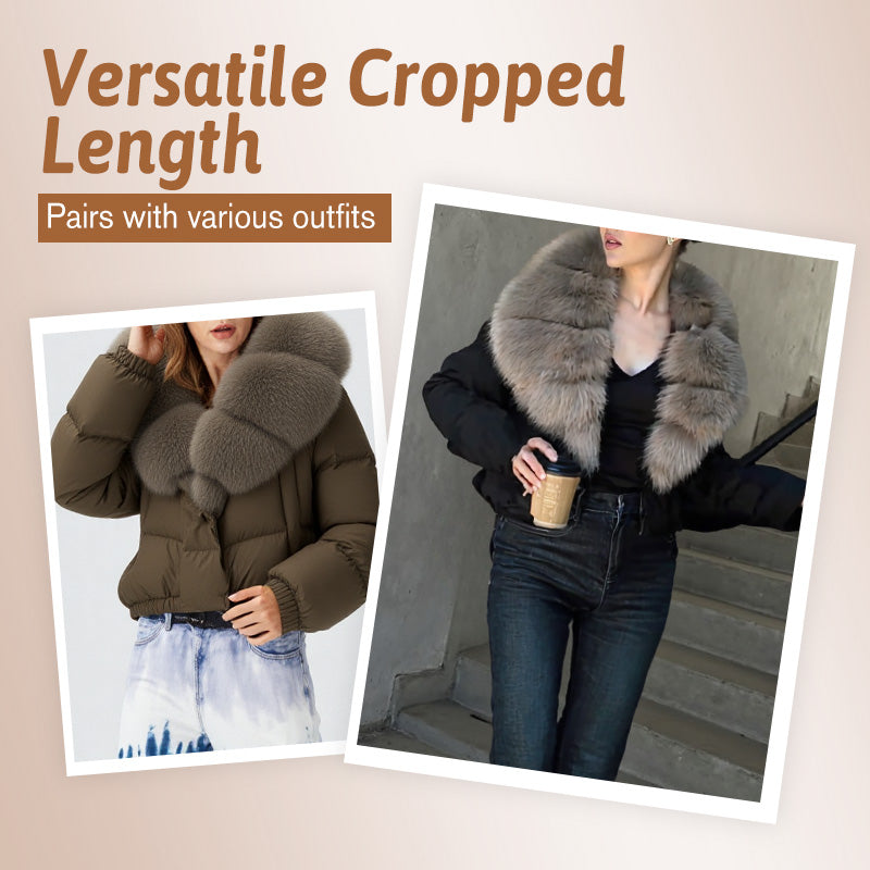 Women's Short-Length Fashionable Warm Fur-Collared Jacket（Icelandic white duck down）