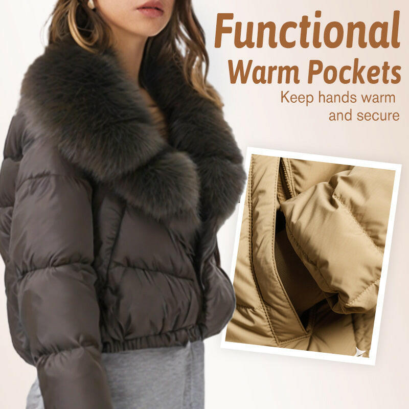 Women's Short-Length Fashionable Warm Fur-Collared Jacket（Icelandic white duck down）