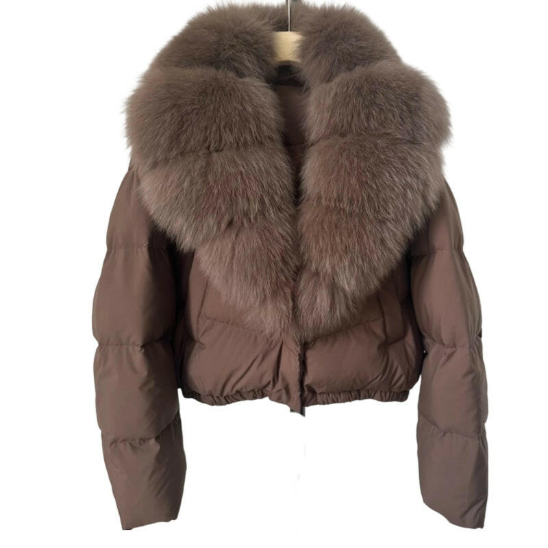 Women's Short-Length Fashionable Warm Fur-Collared Jacket（Icelandic white duck down）