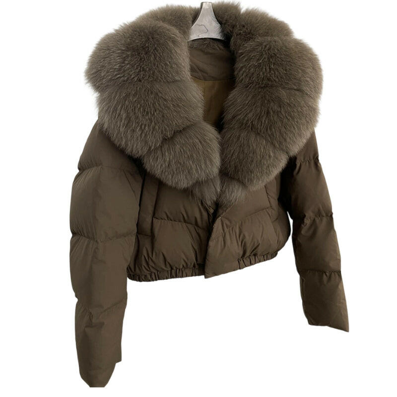 Women's Short-Length Fashionable Warm Fur-Collared Jacket（Icelandic white duck down）