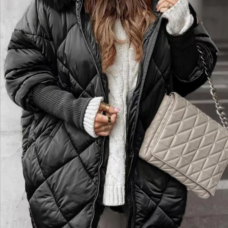 🍂Autumn Promotion 50%💕Women’s Winter Fashionable Mid-length Parka Coat with Knit Sleeves Patchwork