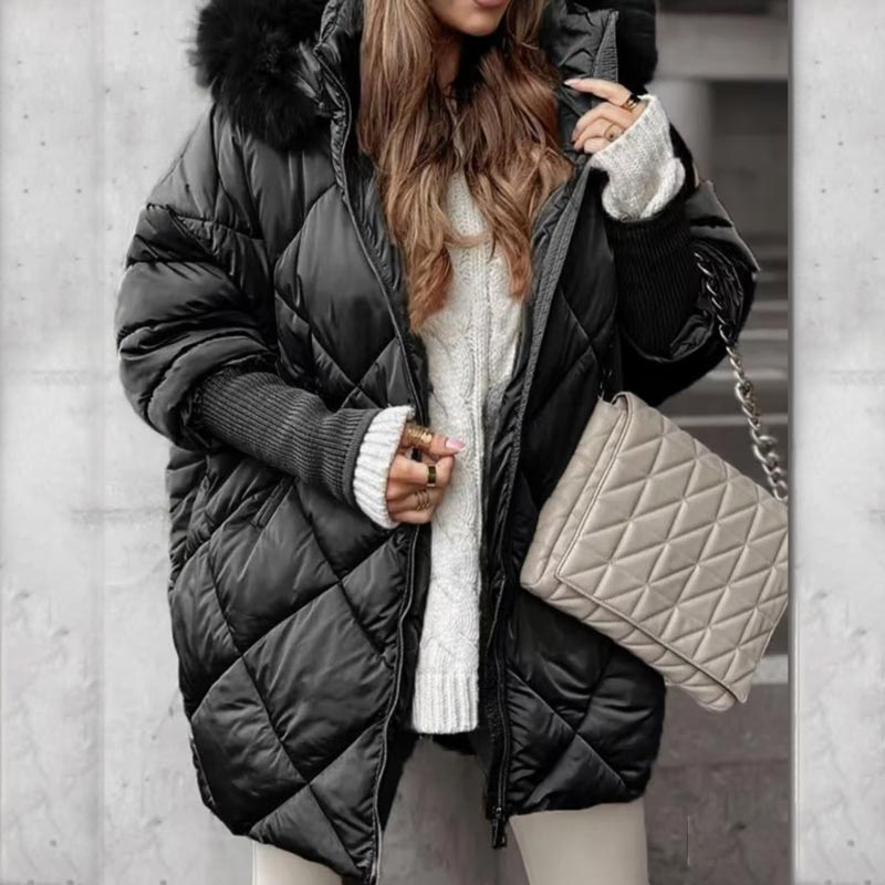 🍂Autumn Promotion 50%💕Women’s Winter Fashionable Mid-length Parka Coat with Knit Sleeves Patchwork