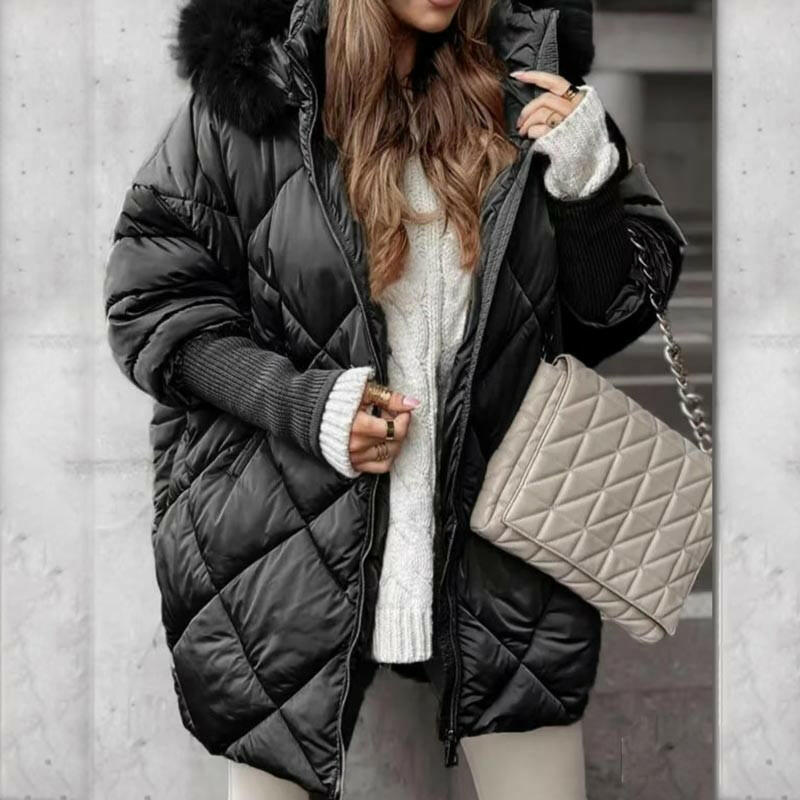🍂Autumn Promotion 50%💕Women’s Winter Fashionable Mid-length Parka Coat with Knit Sleeves Patchwork