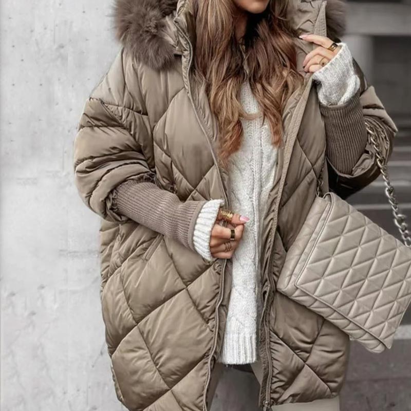🍂Autumn Promotion 50%💕Women’s Winter Fashionable Mid-length Parka Coat with Knit Sleeves Patchwork