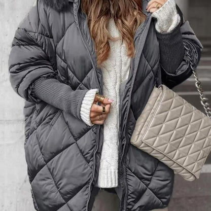 🍂Autumn Promotion 50%💕Women’s Winter Fashionable Mid-length Parka Coat with Knit Sleeves Patchwork