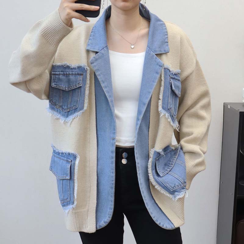 🍂Autumn Promotion 50%💕Women’s Patchwork Denim Lapel Cardigan