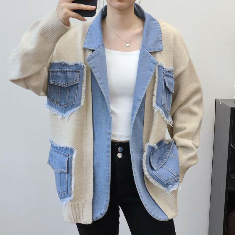 🍂Autumn Promotion 50%💕Women’s Patchwork Denim Lapel Cardigan