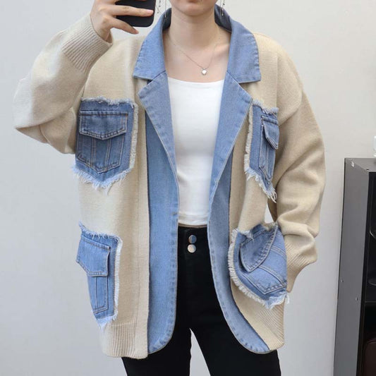 🍂Autumn Promotion 50%💕Women’s Patchwork Denim Lapel Cardigan