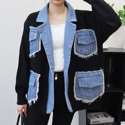 🍂Autumn Promotion 50%💕Women’s Patchwork Denim Lapel Cardigan