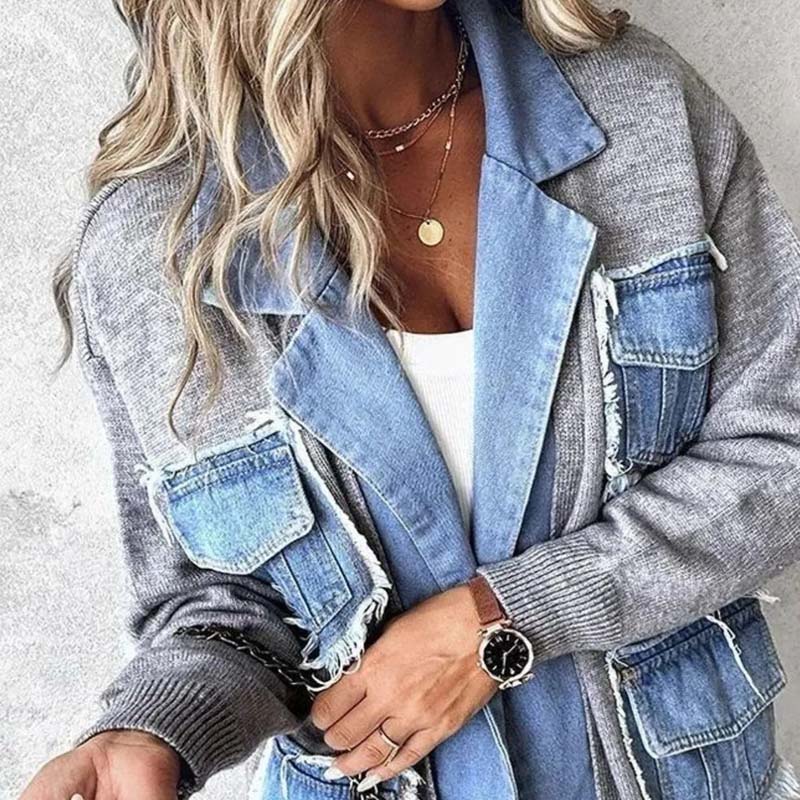🍂Autumn Promotion 50%💕Women’s Patchwork Denim Lapel Cardigan