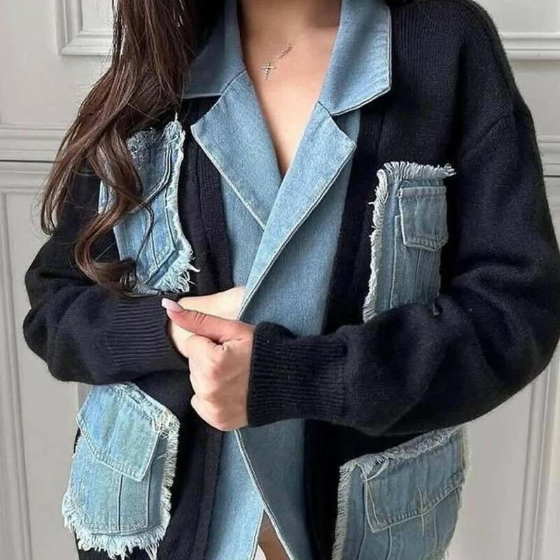 🍂Autumn Promotion 50%💕Women’s Patchwork Denim Lapel Cardigan