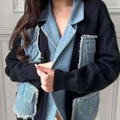 🍂Autumn Promotion 50%💕Women’s Patchwork Denim Lapel Cardigan