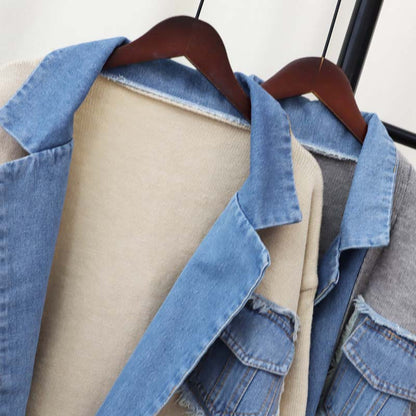 🍂Autumn Promotion 50%💕Women’s Patchwork Denim Lapel Cardigan