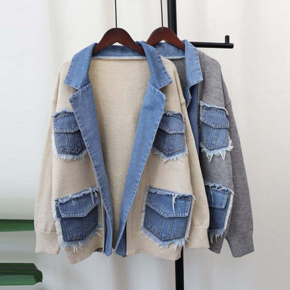 🍂Autumn Promotion 50%💕Women’s Patchwork Denim Lapel Cardigan