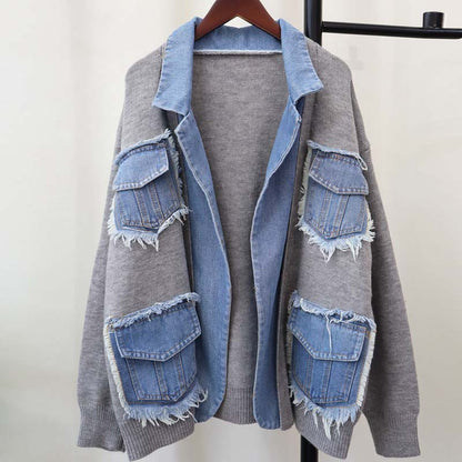 🍂Autumn Promotion 50%💕Women’s Patchwork Denim Lapel Cardigan