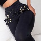 🍂Autumn Promotion 50%💕High-Waist Elastic Skinny Pants with Metal Belt Detail