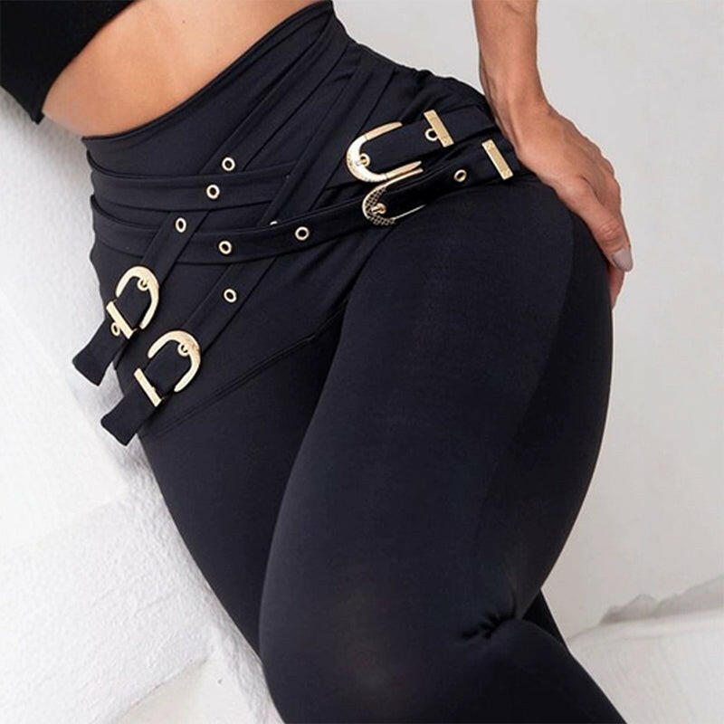🍂Autumn Promotion 50%💕High-Waist Elastic Skinny Pants with Metal Belt Detail