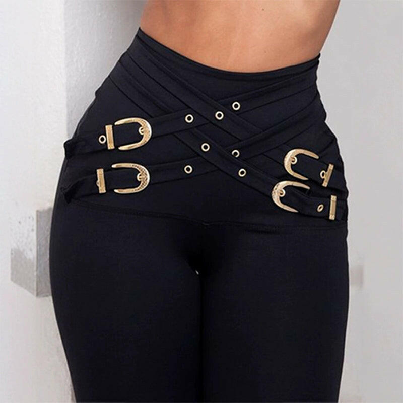 🍂Autumn Promotion 50%💕High-Waist Elastic Skinny Pants with Metal Belt Detail