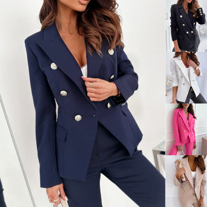 🍂Autumn Promotion 50%💕Solid Color Double-Breasted Long-Sleeve Suit