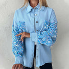 🍂Autumn Promotion 50%💕Women's Trendy Sequin Patchwork Coat with Raw Hem
