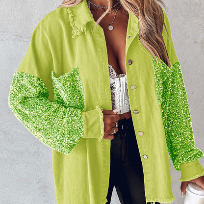 🍂Autumn Promotion 50%💕Women's Trendy Sequin Patchwork Coat with Raw Hem