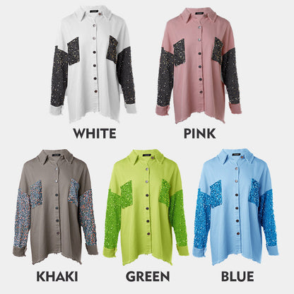 🍂Autumn Promotion 50%💕Women's Trendy Sequin Patchwork Coat with Raw Hem
