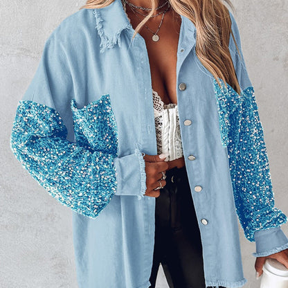🍂Autumn Promotion 50%💕Women's Trendy Sequin Patchwork Coat with Raw Hem