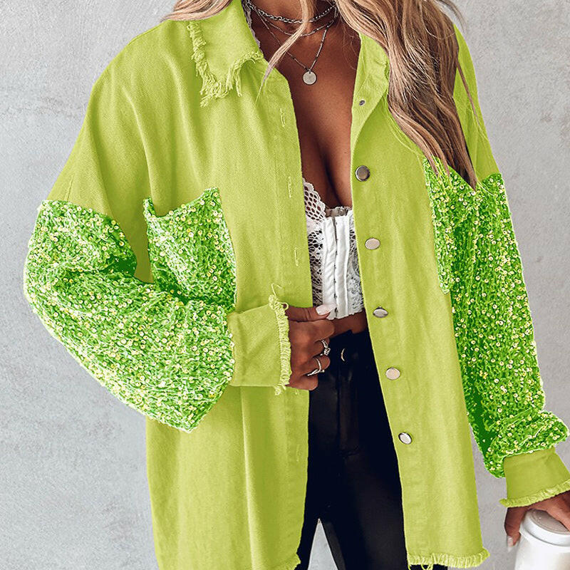 🍂Autumn Promotion 50%💕Women's Trendy Sequin Patchwork Coat with Raw Hem