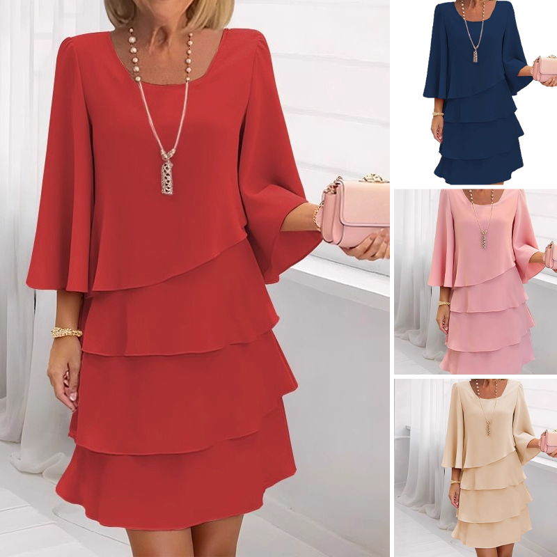 🍂Autumn Promotion 50%💕Women's Tiered Ruffle Dress with Flared Sleeves