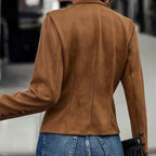 Women's Solid-Color Faux Suede Double-Breasted Short Jacket