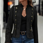 Women's Solid-Color Faux Suede Double-Breasted Short Jacket