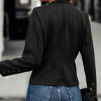 Women's Solid-Color Faux Suede Double-Breasted Short Jacket