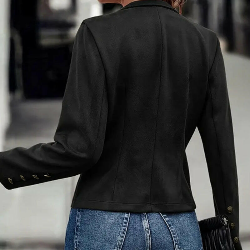 Women's Solid-Color Faux Suede Double-Breasted Short Jacket