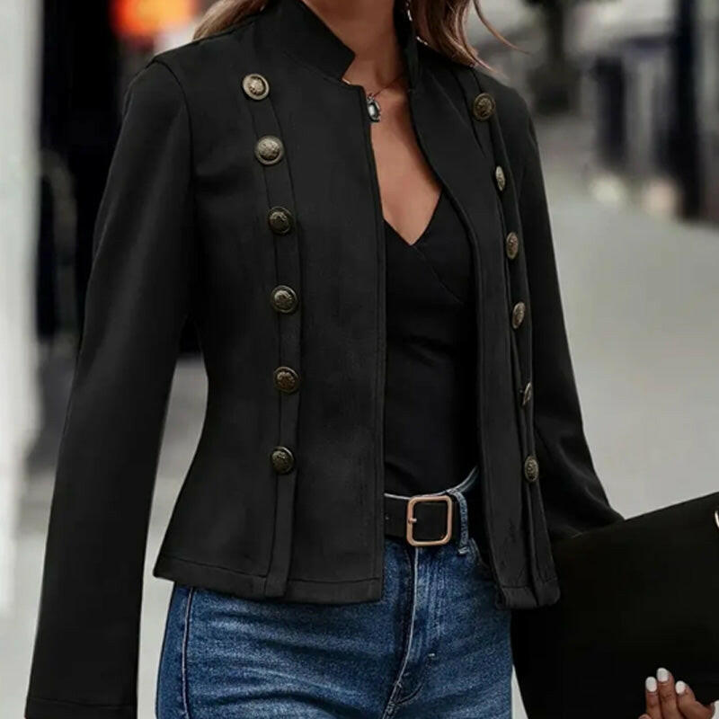 Women's Solid-Color Faux Suede Double-Breasted Short Jacket