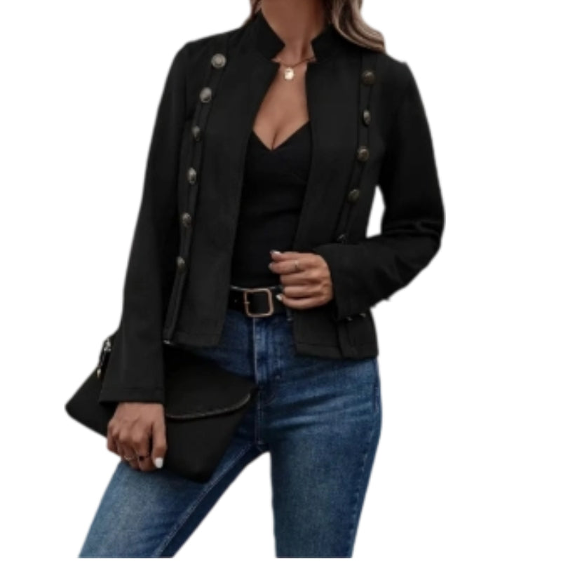 Women's Solid-Color Faux Suede Double-Breasted Short Jacket
