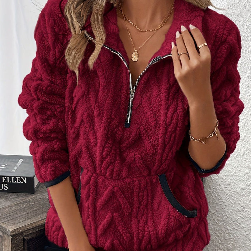 🍂🍁49% OFF🔥Half-Zip Fuzzy Pocket Sweatshirt