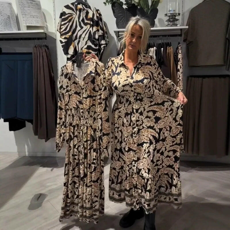 Women's Pleated Print Maxi Dress