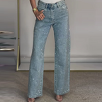 Rhinestone-Embellished Straight-Leg Jeans