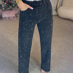 Rhinestone-Embellished Straight-Leg Jeans