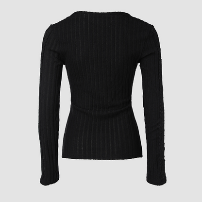 Women's Elegant V-Neck Slim Fit Lace Trim Top