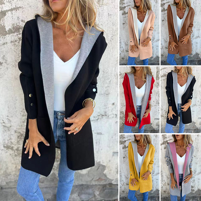 🌸Spring Specials💐 Women's Color Block Open Front Hooded Coat