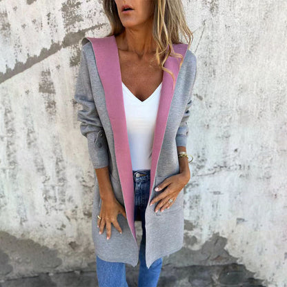 🌸Spring Specials💐 Women's Color Block Open Front Hooded Coat