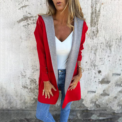 🌸Spring Specials💐 Women's Color Block Open Front Hooded Coat
